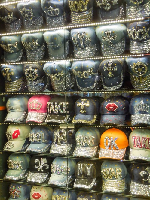 Gaudy baseball caps in a shopping centre in Medellin
